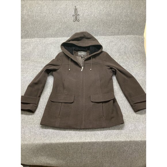 Fleet Street 80/20 Wool Coat Women’s Size Large Brown Long Sleeve Full Zip Hoode - Picture 1 of 13